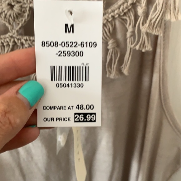 Dressy Cotton Tee with Fringe/Tassel - Sandstone M - Picture 5 of 9